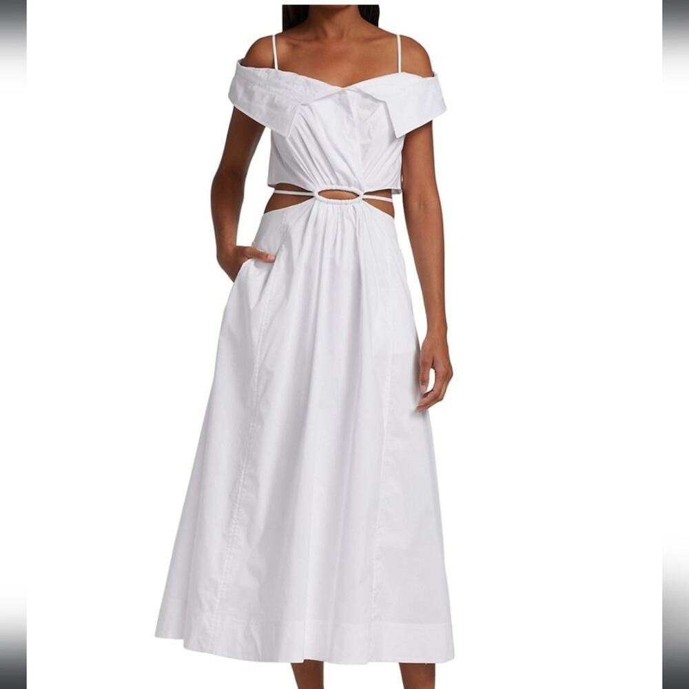 NWT$500 Jonathan Simkhai White Ansley Off-The-Shoulder Shirt Midi Dress Sz Large - Picture 4 of 16